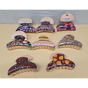 D’Bello 8 Pack Hair Claw Clips 3.5” Floral Stripe Assorted NEW